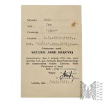 [ZOŚKA BATTALION] Home Army Cross ID Card: Jan Drac - Szare Seregi, "Zośka" Battalion, "Rudy" Company