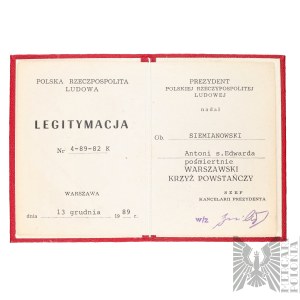 [UDELENIE POSMRTNE] PRL Preukaz Varšavský povstalecký kríž Antonii Siemianowski – Skupina Chrobry II, Severné centrum mesta Wola