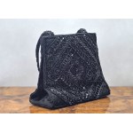 Vintage style - Black satin beaded handbag - Italy 1960s