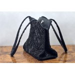 Vintage style - Black satin beaded handbag - Italy 1960s