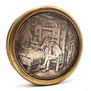 French 19th century decorative box / pillbox with scene - Les Accordailles, engraved : B. Wicker