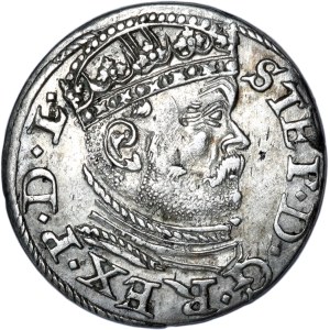 Stefan Batory, Trojak 1586, Ryga - duża głowa, rozetki