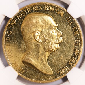Austria, Franciszek Józef I, 100 koron 1908, Wiedeń, stempel lustrzany - PROOF