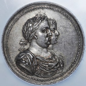 Jan III Sobieski, medal koronacyjny pary królewskiej 1676 - Hohn - piękny