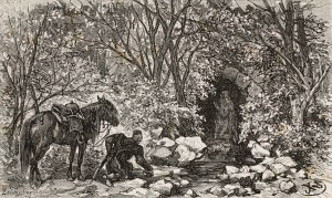 Juliusz KOSSAK (1824-1899), Kozak czerpiący ze zdroju u stóp kapliczki Św. Onufrego
