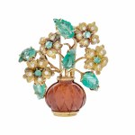 Brooch with flower vase motif, mid-20th century.