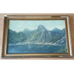 AUTHOR UNKNOWN, PAINTING OIL ON CARDBOARD MOUNTAIN MOTIF, SIGNED SIGNATURE ILLEGIBLE