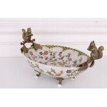 Bronze and porcelain platter with squirrels