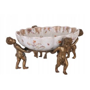 Porcelánový a bronzový talíř s motivy andělů a ptáků