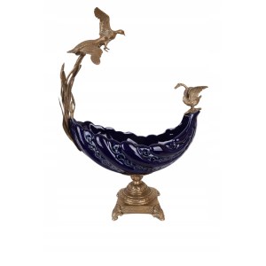 Platter with flying bird in porcelain and bronze