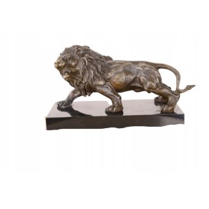Leone in bronzo con base in marmo