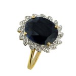 Gold ring with 6 ct sapphire and diamonds Size 14