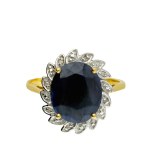 Gold ring with 6 ct sapphire and diamonds Size 14