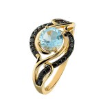 Gold ring with blue topaz 1.27 ct and diamonds Size 11