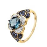 Gold ring topaz 1.60 ct and sapphires Size 19