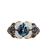 Gold ring topaz 1.60 ct and sapphires Size 19