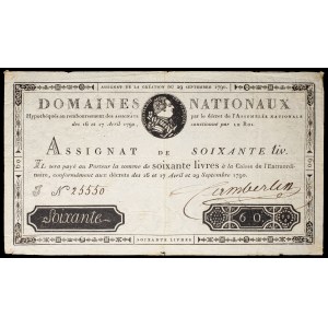 Assignat de 60 livres - Domaines nationaux 29 septembre 1790.
