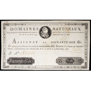 Assignat über 70 Pfund - Domaines nationaux 29. September 1790.