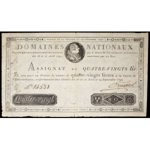 Assignat de 80 livres - Domaines nationaux September 29, 1790.