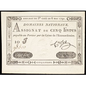 Assignat de 5 livres - Domaines nationaux May 6, 1791.