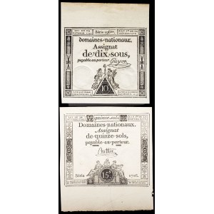 Lot (2) - Assignat von 10 und 15 Sols - Domaines nationaux 24. Oktober 1792.