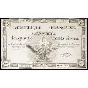 Assignat de 400 livres - Domaines nationaux November 21, 1792.