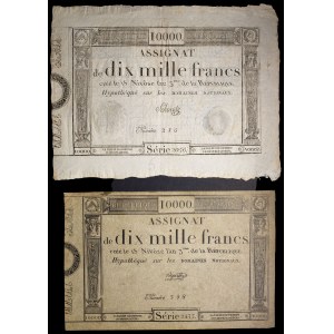 Lot (2) - Assignat de 10 000 francs (including a period forgery) - Domaines nationaux 18 Nivôse an 3.