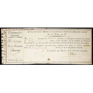 Bearer registration of 25 francs 21 Nivôse an IV.