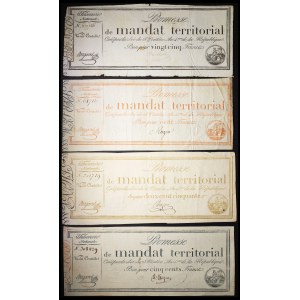 Posten (4) - Versprechen eines territorialen Mandats über 25, 100, 250 und 500 Franken (ohne Serie) 28 Ventôse an 4.