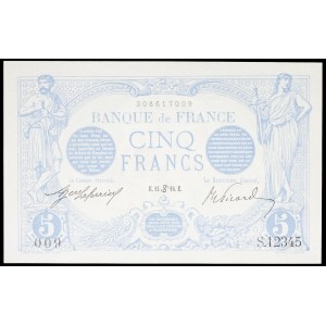 5 francs type “bleu” avec numéro spécial 14 juin 1916.