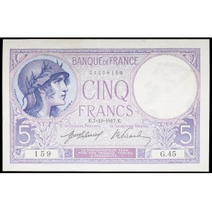 5 francs type femme casquée dit violet 7-12-1917.
