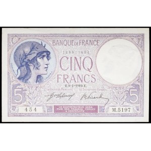 5 Franken Typ behelmte Frau, genannt violett 9-1-1919.