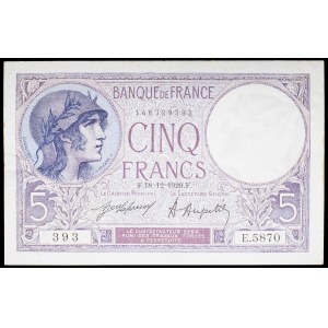 5 francs type “femme casquée” dit “violet” 18-12-1920.