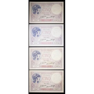 Lot (4) - 5 francs type femme casquée dit violet 22-12-1926 au 25-1-1929.