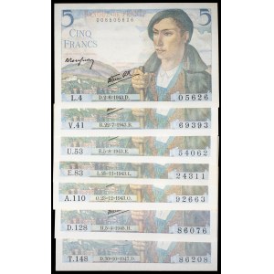 Lot (7) - 5 francs type berger 2-6-1943 to 30-10-1947.