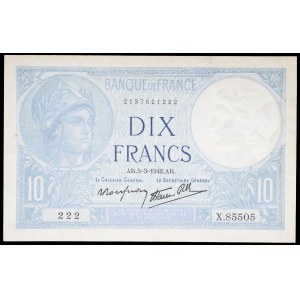 10 francs Minerve type modified 5-3-1942.
