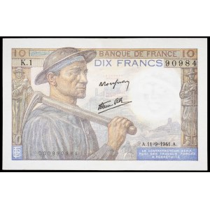 10 francs type mineur 11-9-1941.