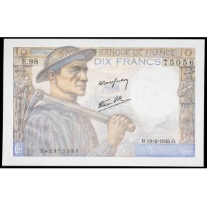 10 francs type mineur 19-4-1945.