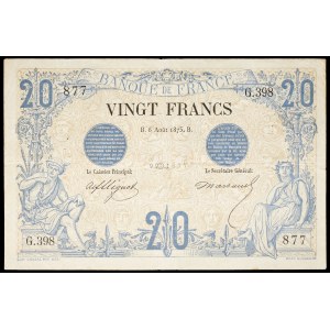20 francs type noir August 6, 1875.