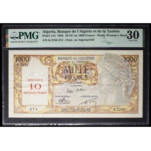 10 nouveaux francs surchargé sur 1000 francs type “Isis” 26-6-1958.