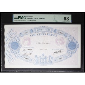 500 francs type “bleu et rose” modifié 5 août 1937.