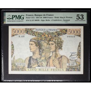 5000 francs type Terre et Mer 2-7-1953.