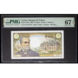 5 francs type Louis Pasteur 1-9-1966.
