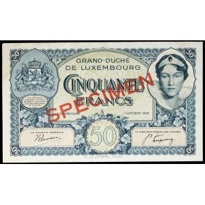 50 francs with portrait of Grand Duchess Charlotte (SPÉCIMEN) October 1, 1932.