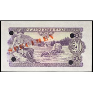 20 francs with portrait of Grand Duchess Charlotte (SPÉCIMEN) 1943.