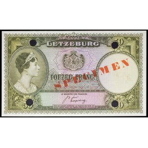 50 francs with portrait of Grand Duchess Charlotte (SPÉCIMEN) ND (1944).
