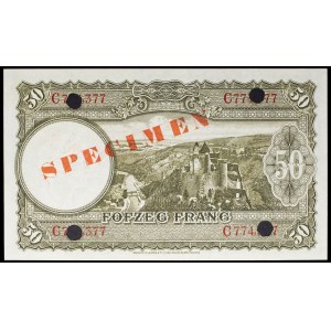 50 francs with portrait of Grand Duchess Charlotte (SPÉCIMEN) ND (1944).