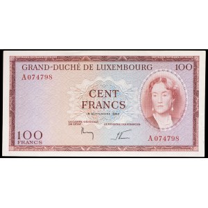 100 francs with portrait of Grand Duchess Charlotte September 18, 1963.