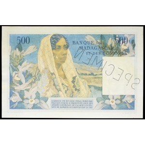 500 frankov typu Comorien (SPÉCIMEN) ND (1950).
