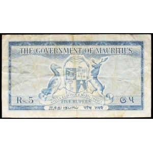 5 rupees avec le portrait de la reine Élisabeth (Elizabeth) II ND (1954).